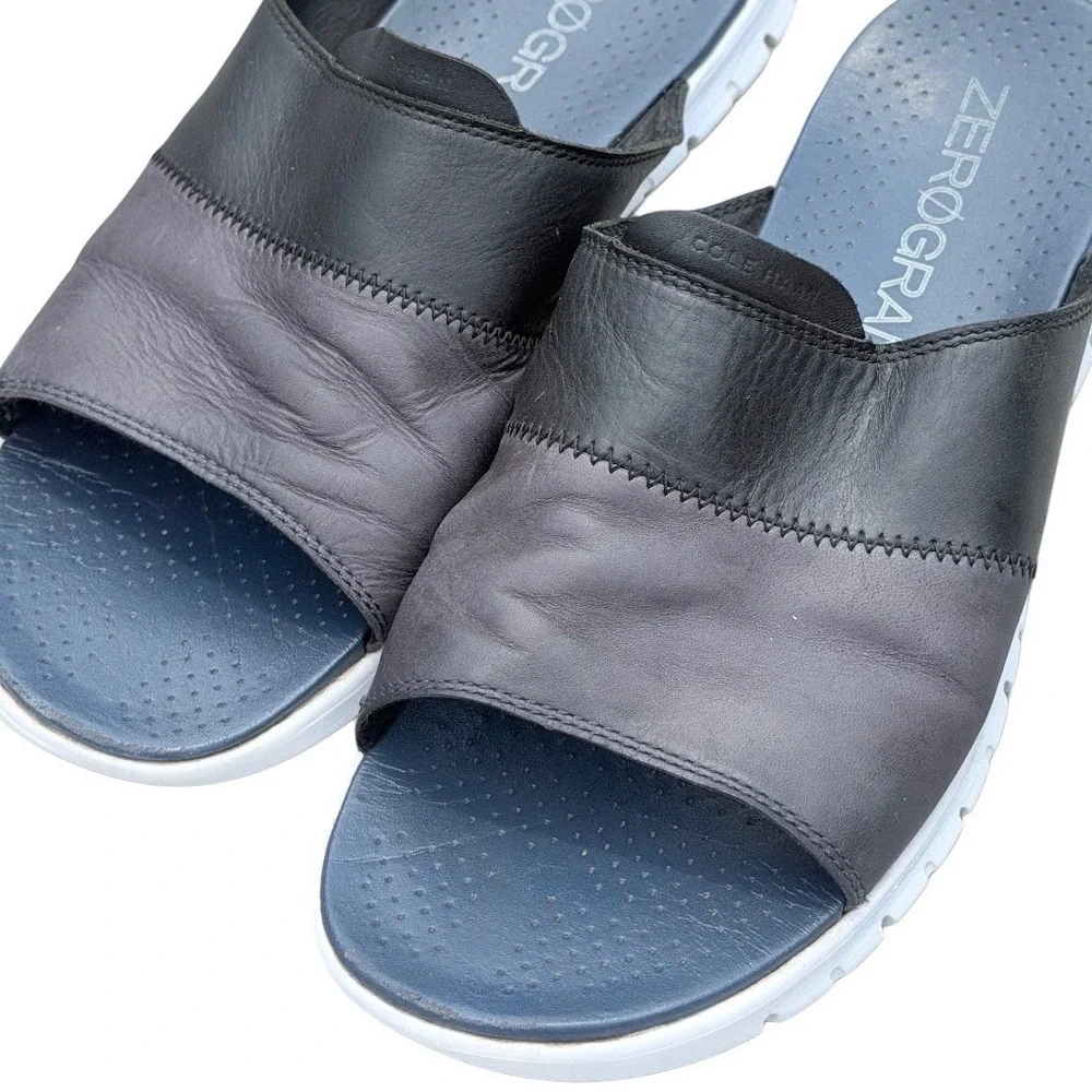 Cole Haan Zerogrand Mens 12M Leather Slide Black Grey Sandals Casual Comfort